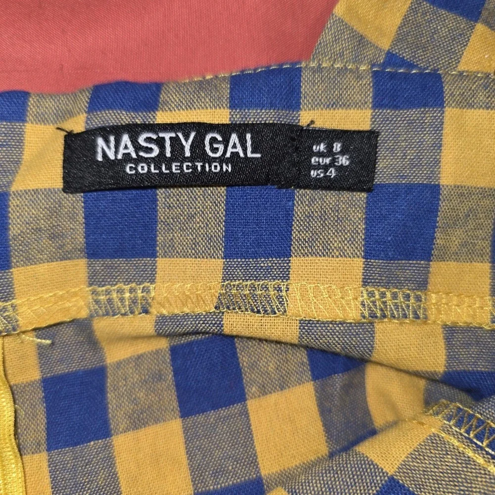 Nastygal ‎ Blue Yellow Checkered Jumpsuit Sleeveless Zipper Size 4 - Picture 3 of 13